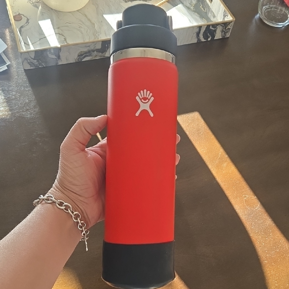 Hydro Flask Red Bottle with Black Lid and Base